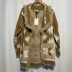 Cocogio Women's Medium Open Front Cardigan Sweater Tan Boho Made In Italy NWT
